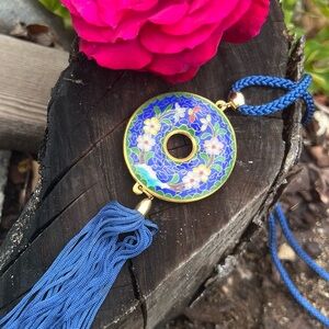 Vintage Cloisonné Tassel Donut Necklace – Double-Sided Pendant